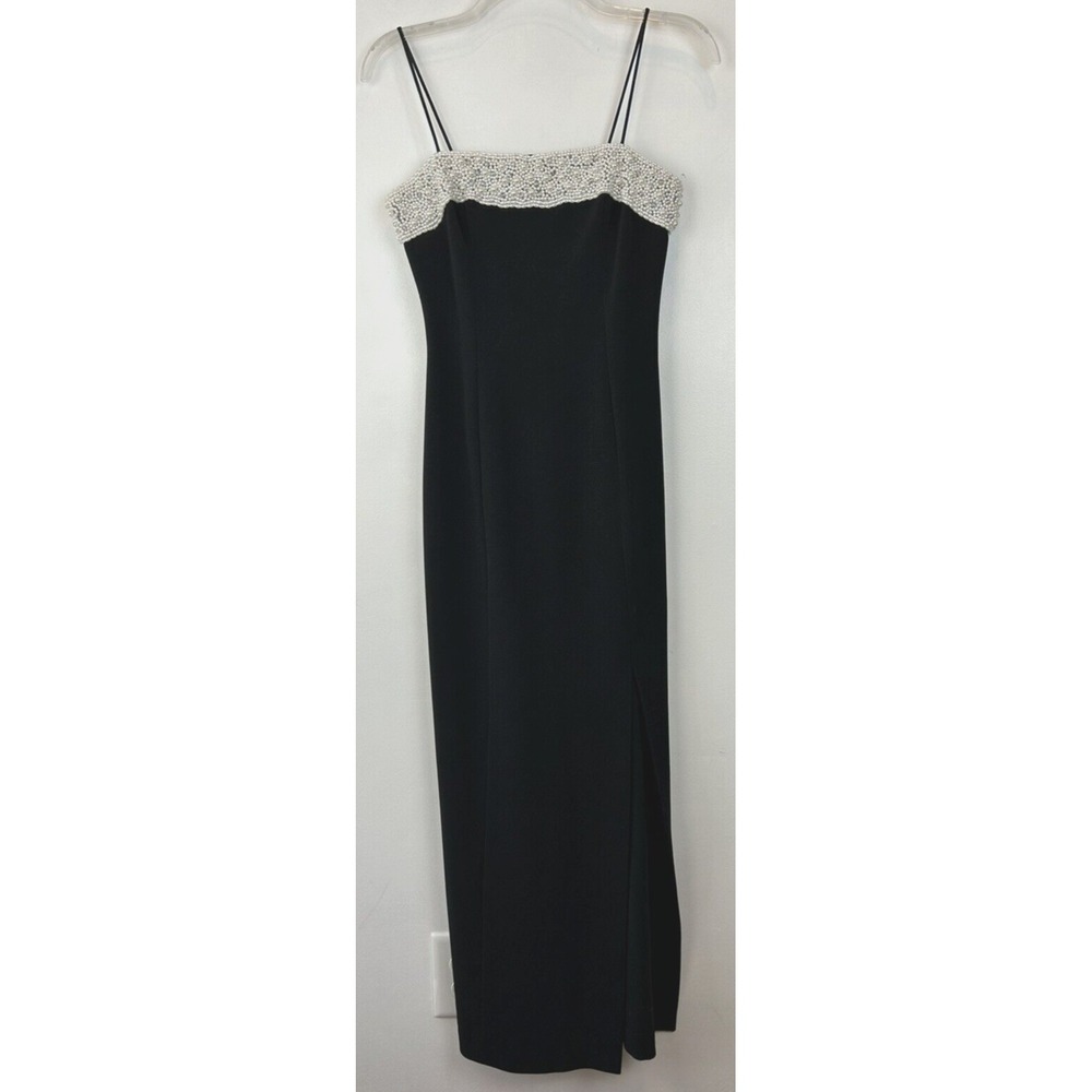 Alex Evenings Dress Womens 2 Petite Black White Pearl Detail Hoco Wedding Event